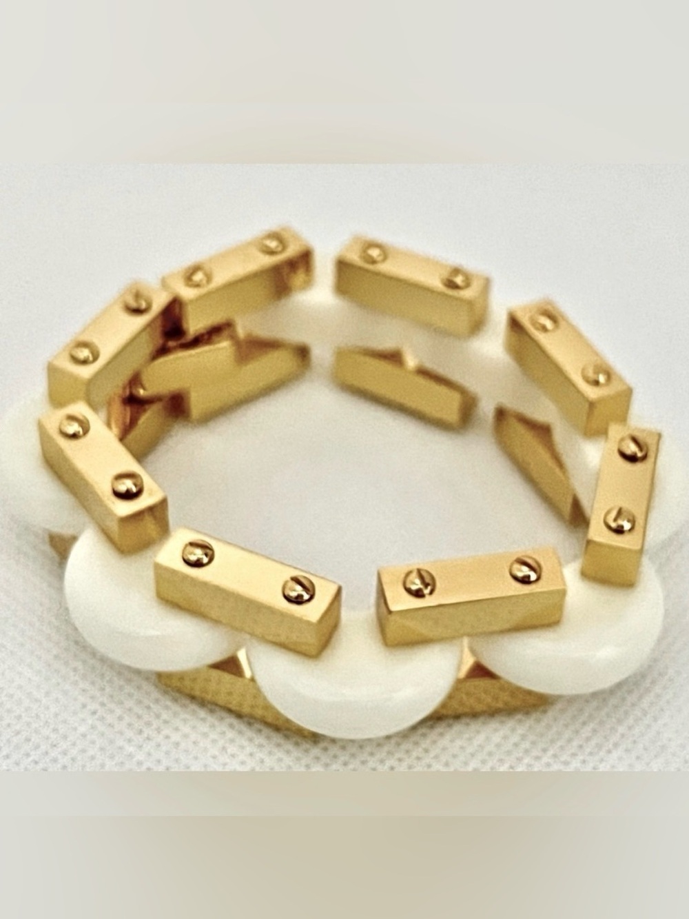 Tory Burch Chunky Polished Gold Chain Bracelet & Ivory Enamel Inlays NWOT